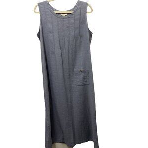 VTG J. JILL Women Dress Size L Linen Periwinkle Lagenlook Pleated Maxi Coastal
